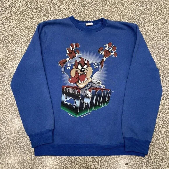 Detroit Lions NFL Vintage 1995 Taz Crewneck Blue sweatshirt, reprinted TE8863