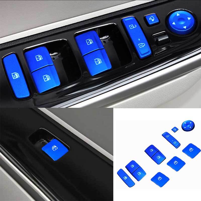 Blue Alloy Window Lift Lock Switch Button Sticker For Hyundai Tucson 22-2024