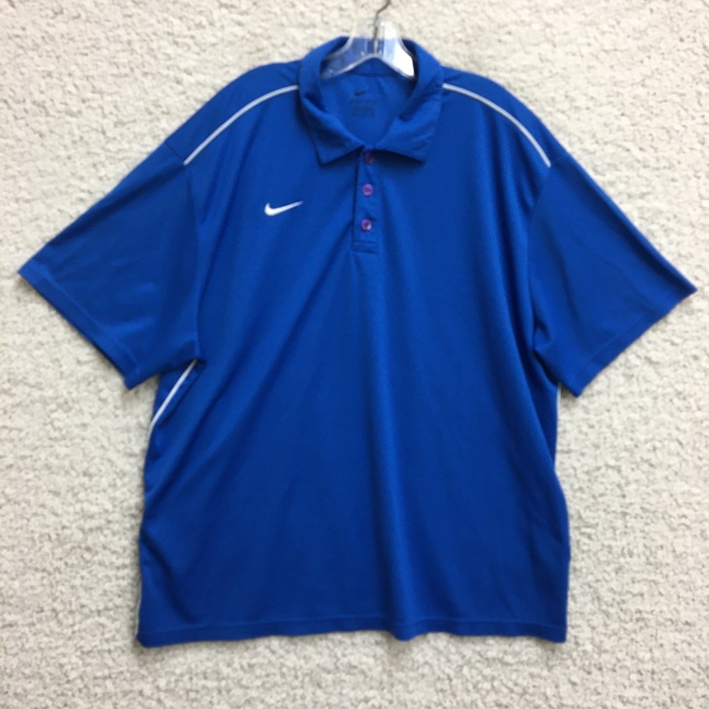 Nike Polo Shirt 2XL Adult Blue Swoosh Dri Fit Short Sleeve Performance Golf Mens