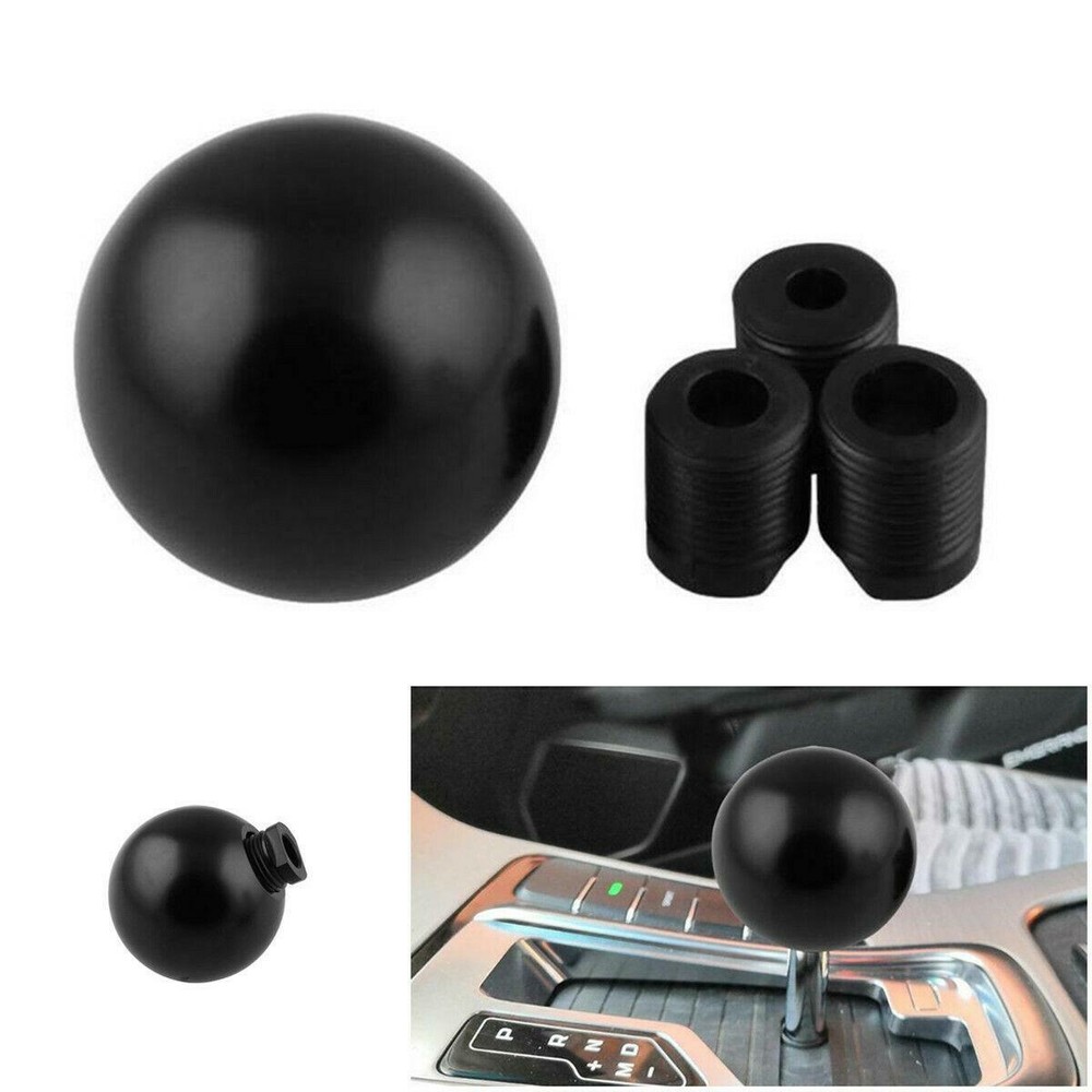 Car Gear Shift Knob w/3 threaded Adapters Shifter Lever Round Ball Shape Black