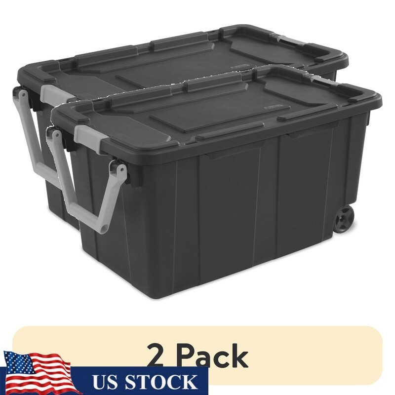 40 Gallon Heavy Duty Wheeled Storage Bin Industrial Tote Garage 2 Pack