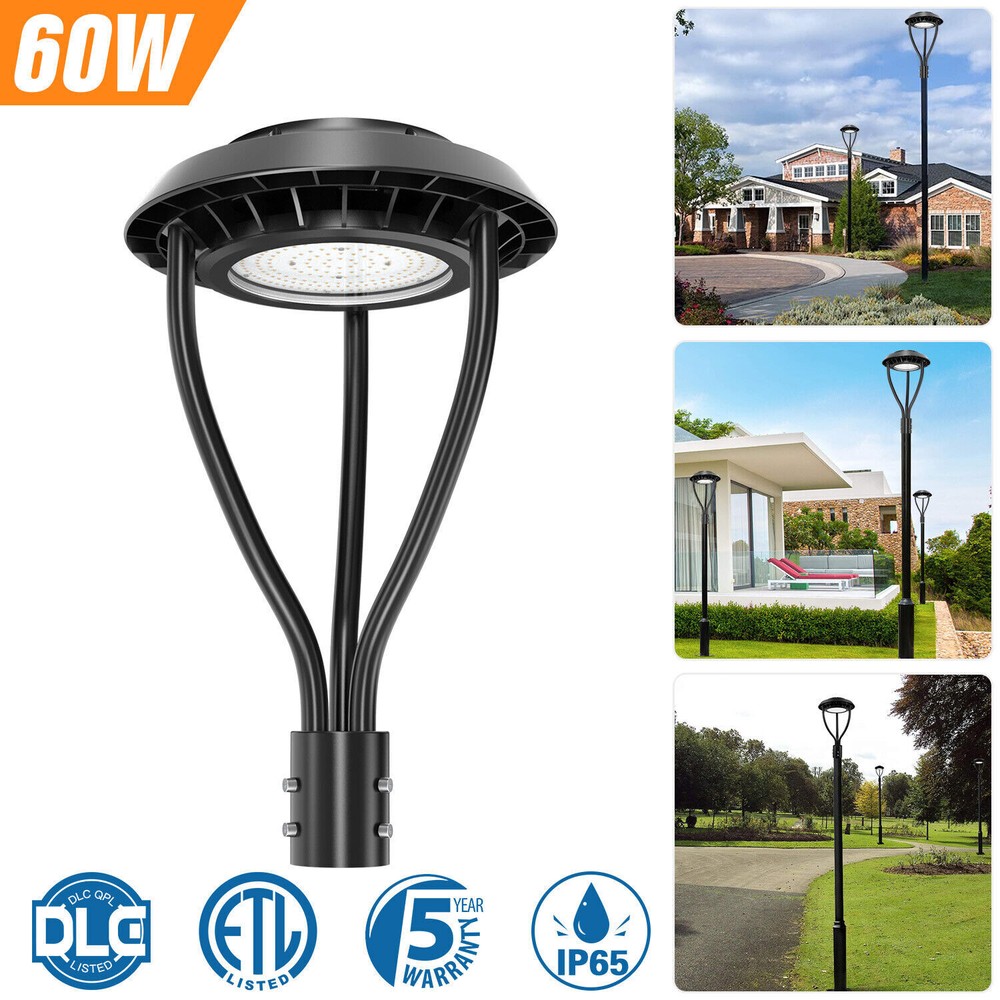 60W LED Post Top Light Fixture 8400LM for Courtyard Garden Barn Street Lighting