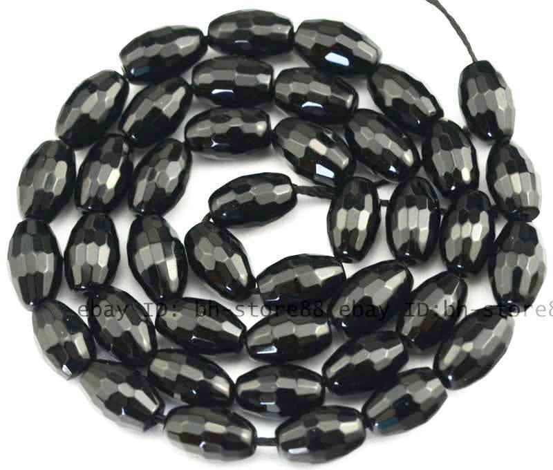 6x9mm AAA Cut Faceted Olivary Oval Onyx Black Agate Beads 15