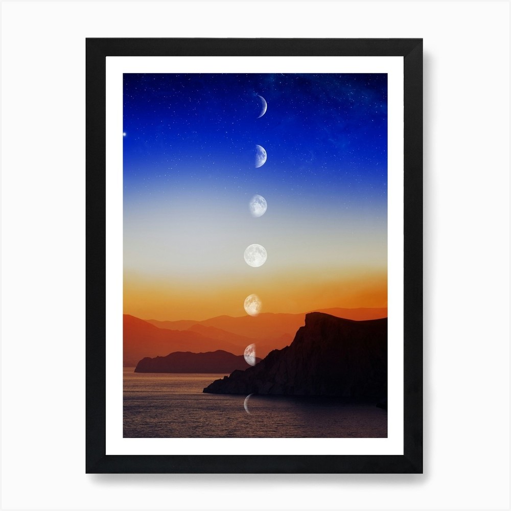 Moon Phases At Sunset - Moon phases Framed Wall Art Poster Canvas Print Picture
