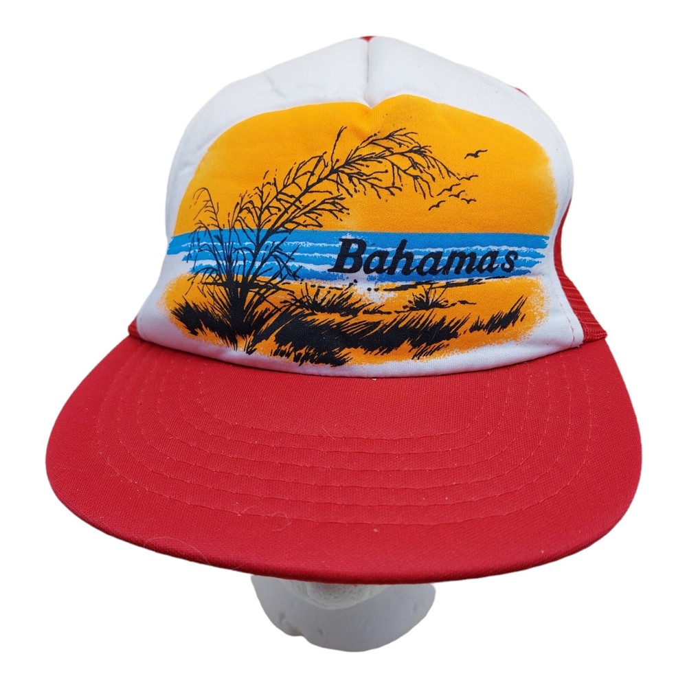 Bahamas mesh snapback hat white red orange foam beach ocean Watanmal