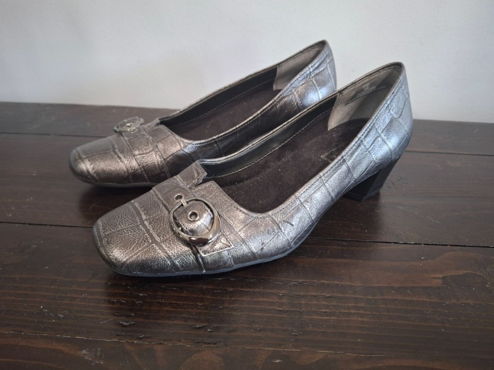 M. Patrick Posh Gray Leather Pumps/Pre-owned, Sz. 6M