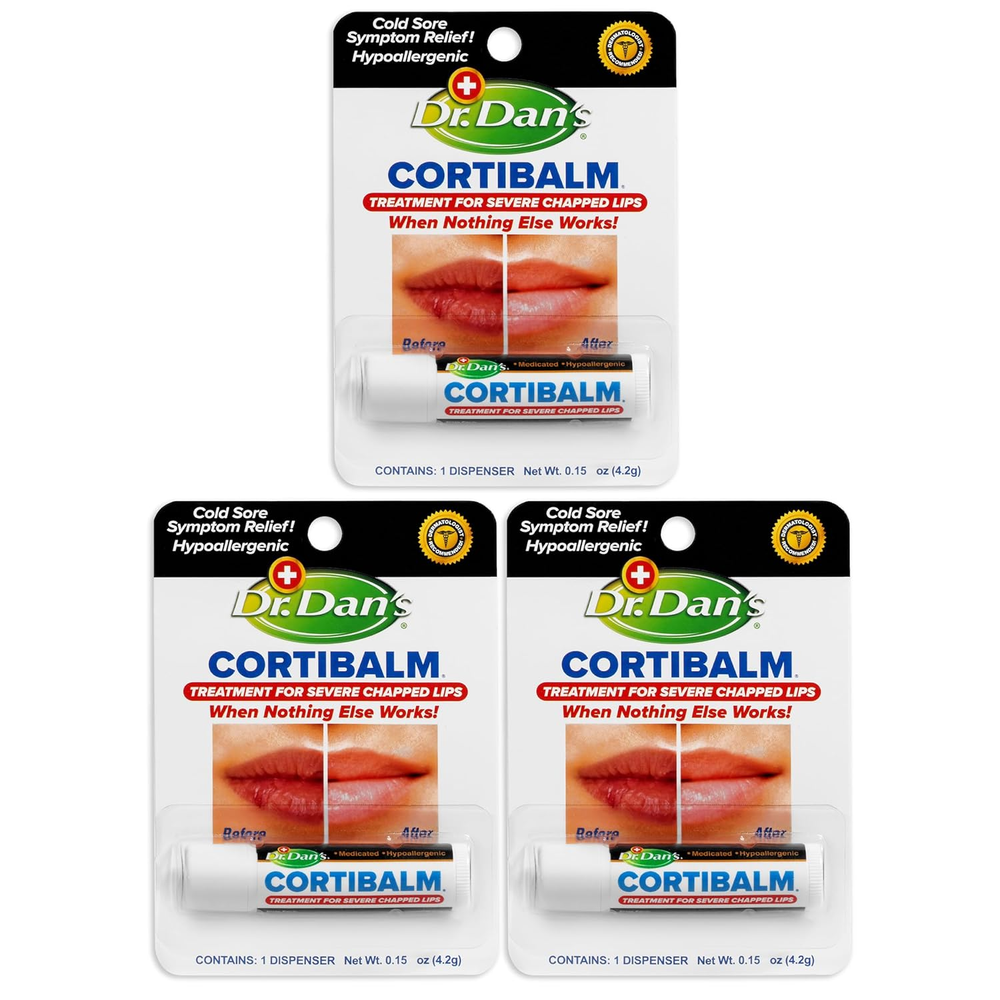 Cortibalm- 3 Pack- for Dry Cracked Lips - Healing Lip Balm for Severely Chapped