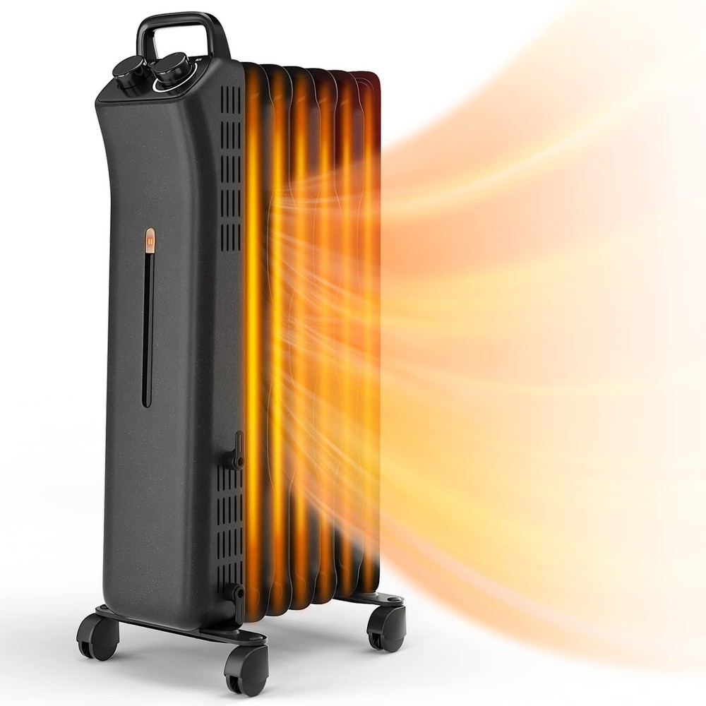 1500W Oil-Filled Radiator Heater, Portable Electric Space Heater with Adjusta...