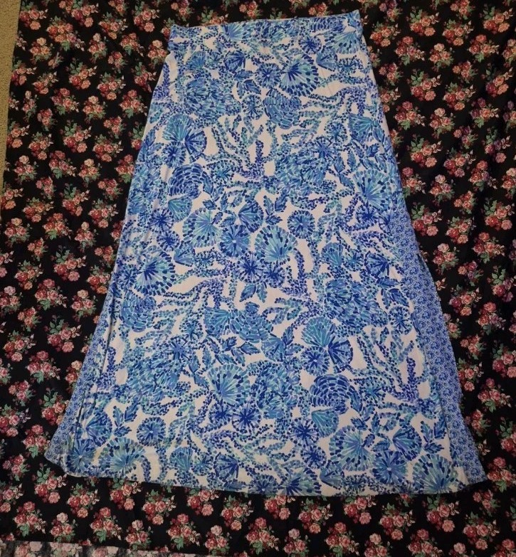 LILY PULITZER ADEA MAXI SKIRT TURQUOISE OASIS SHELL ME YOU LOVE ME SIZE XL