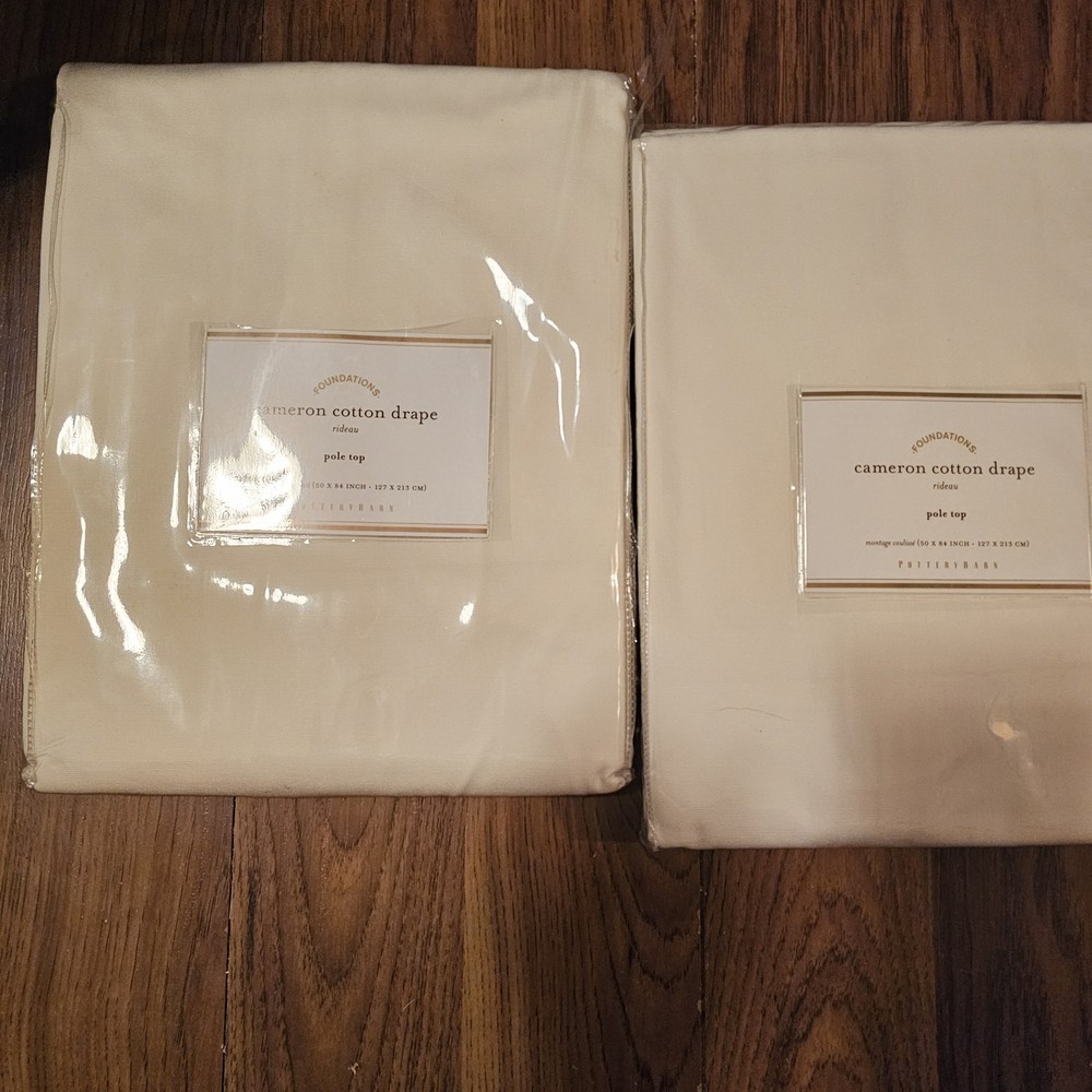 Pottery Barn Cameron Cotton Drape Curtain Ivory 50x84 In Pole Top New Lot of 2