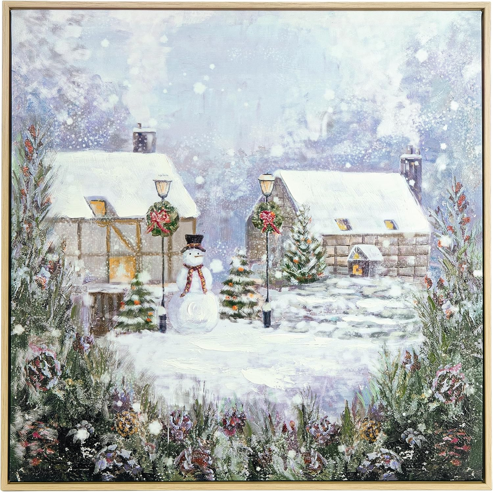 24X24 Inch Christmas Canvas Wall Art, Hand-Painted Framed Christmas Wall Art, Sn