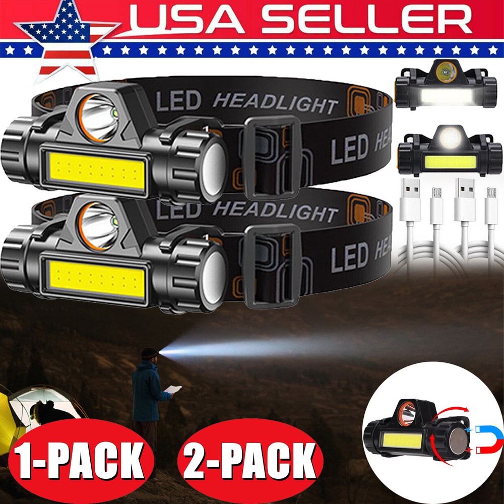 1-2Pack USB Rechargeable Waterproof LED Headlamp Headlight Head Light Flashlight