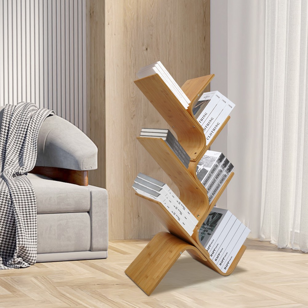 6-Tier Bamboo Tree Bookcase Organizer Display Shelf for Books