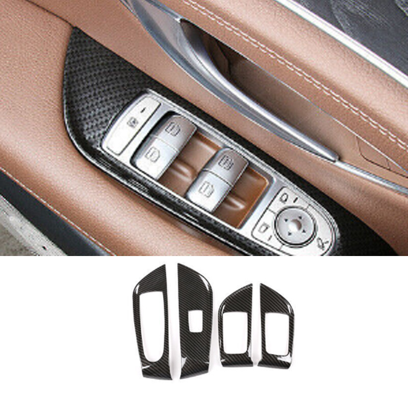 Glass Window Lifting Carbon Fiber ABS Panel Decor Fit For Benz E-Class 2016-2021