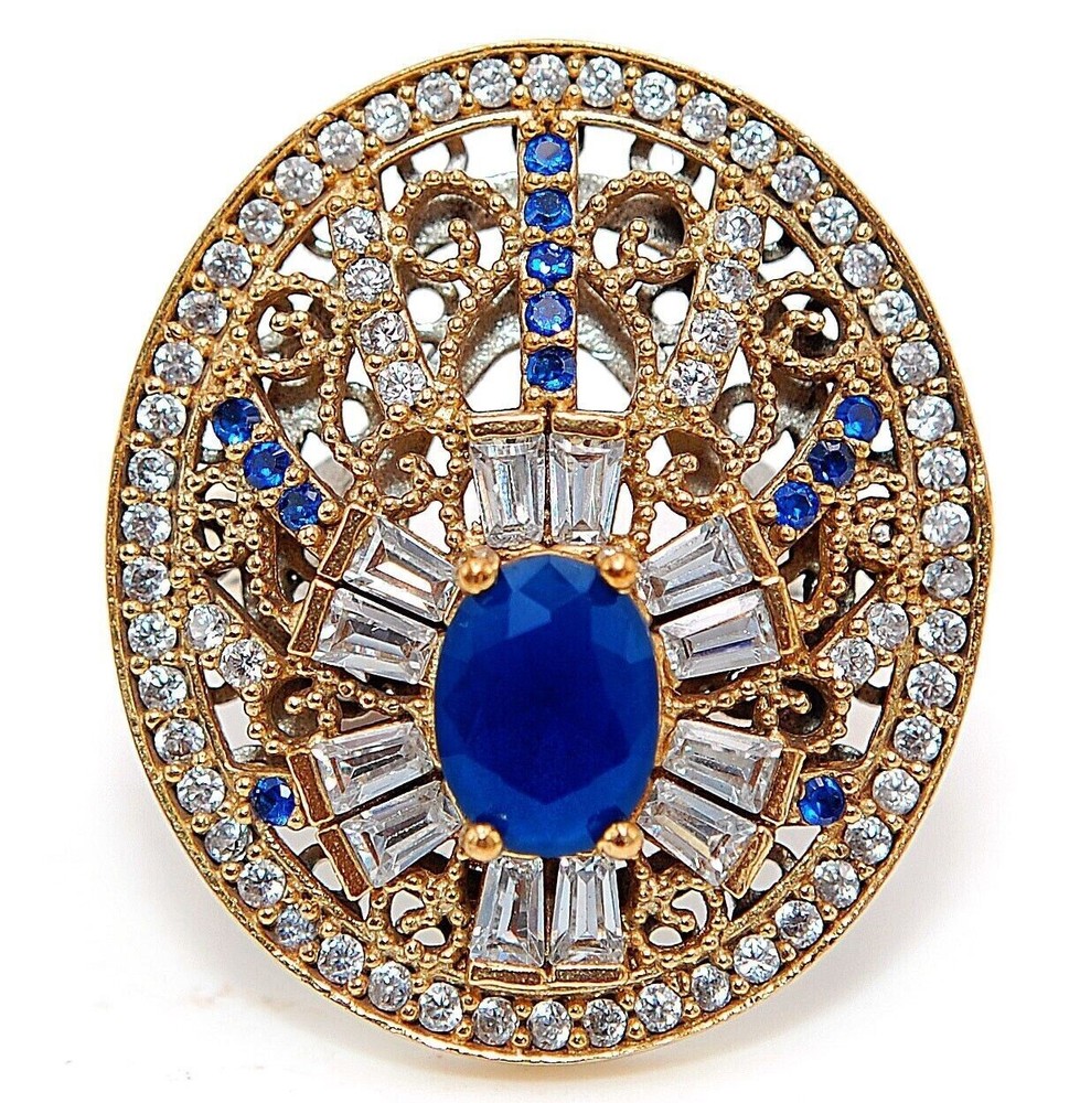 Exquisite Ottoman Style 6CT Sapphire 925 Sterling Silver Ring Size 9.5 HB2-3