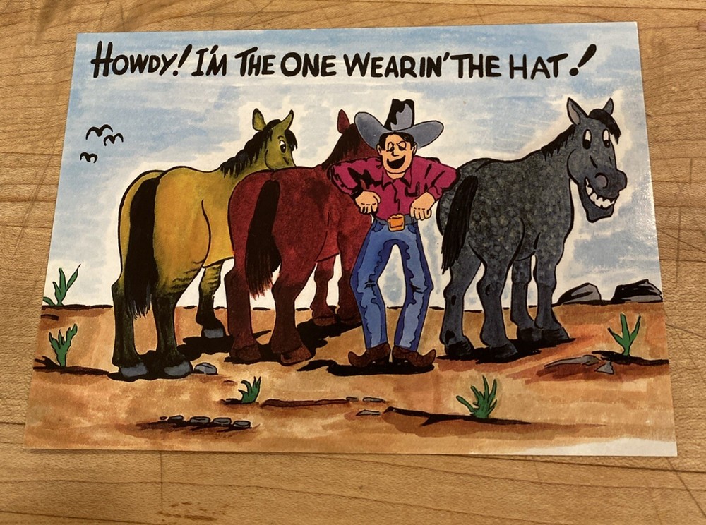 POSTCARD BOB PETLEY COMIC COWBOY HOWDY IM THE ONE WEARIN THE HAT Western SSI USA