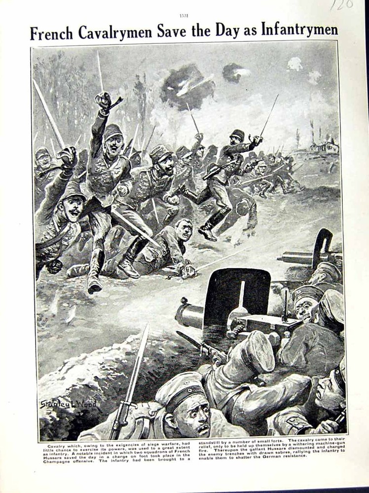 Original Old Antique Print 1915-16 World War French Siers Battle Trench Forts