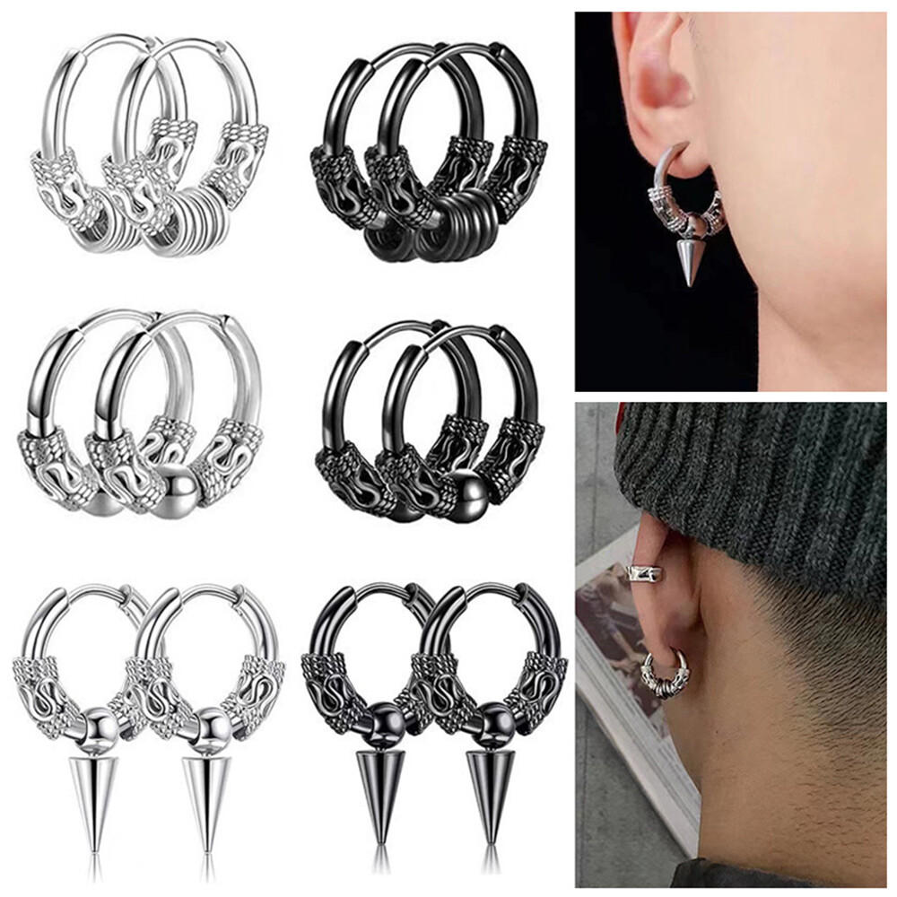 Stainless Steel Cross Hoop Earrings Punk Hip Hop Men's Stud Jewelry