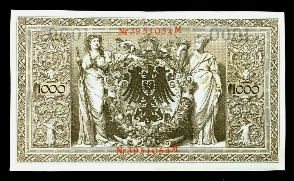 Authentic Historical 1910 Germany 1000 Mark Bank Note with RED SEAL - WWI Bill