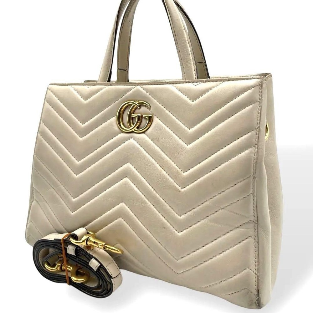 Gucci GG Marmont Leather White 2Way Handbag