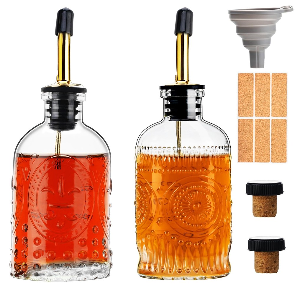 Glass Coffee Syrup Dispenser Bottles Set 2 Pack 7 Oz Simple Syrup Bottles With M
