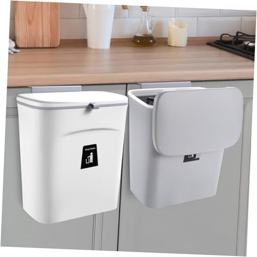 2 Pack Kitchen Compost Bin,Hanging Small Trash Can with Lid for Under Sink or