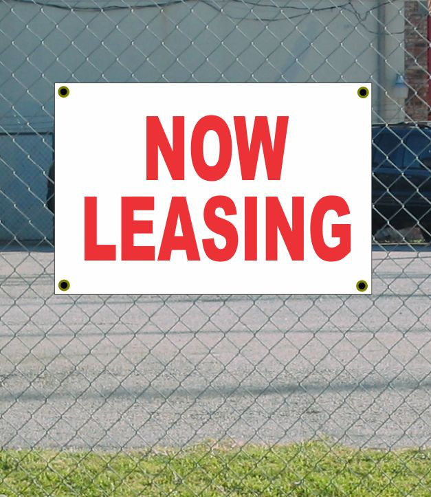 NOW LEASING 2x3 Red & White Banner Sign New Discounted Size & Price with Free Shipping Included