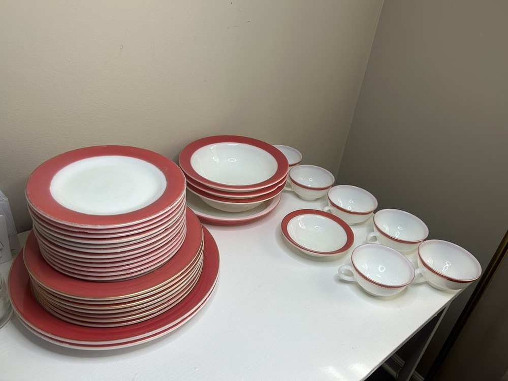 Pyrex 20-Piece Pink Flamingo Midcentury Dinnerware Set with Cups and Saucers