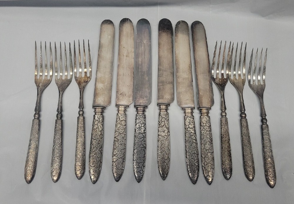 Silverplate Cutlery Co Knives And Forks 1887 Birmingham Connecticut Flowers 4638