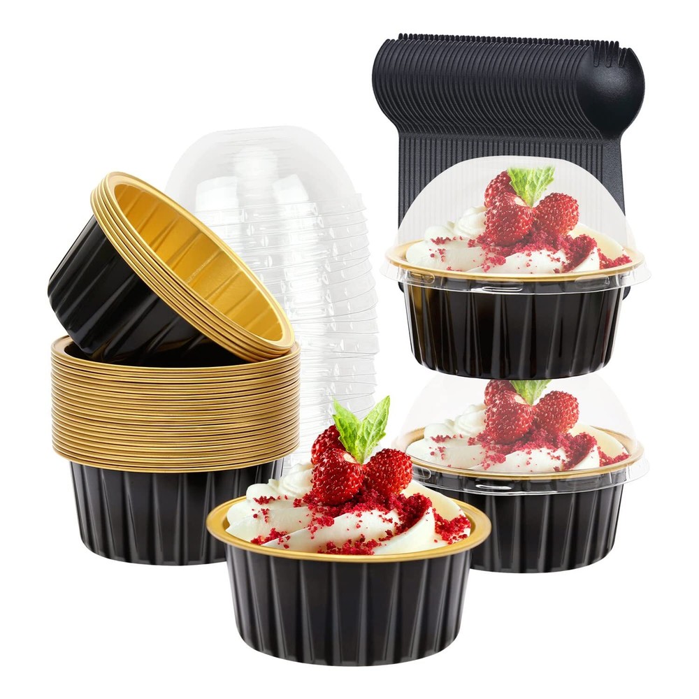 5oz Foil Ramekins with Lids 50 Pack,Aluminum Foil Cupcake Liners Muffin Cups,...
