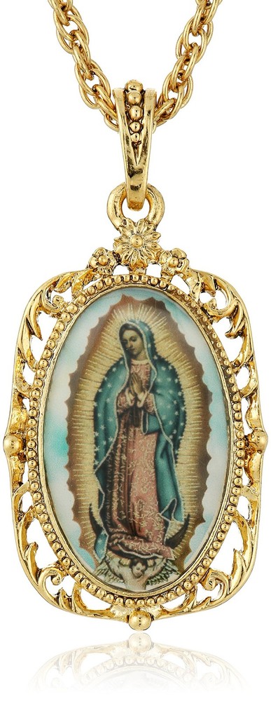 14k Gold-Dipped Enamel Lady of Guadalupe Medallion Pendant Necklace