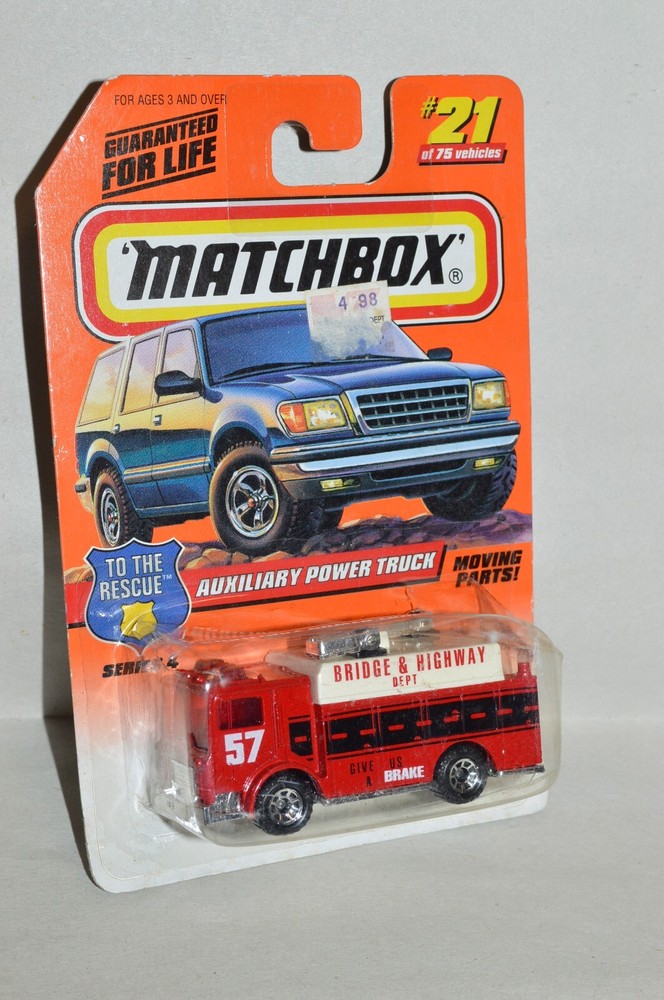 1:64 scale diecast Matchbox Auxiliary Power Truck Fire bridge highway #21