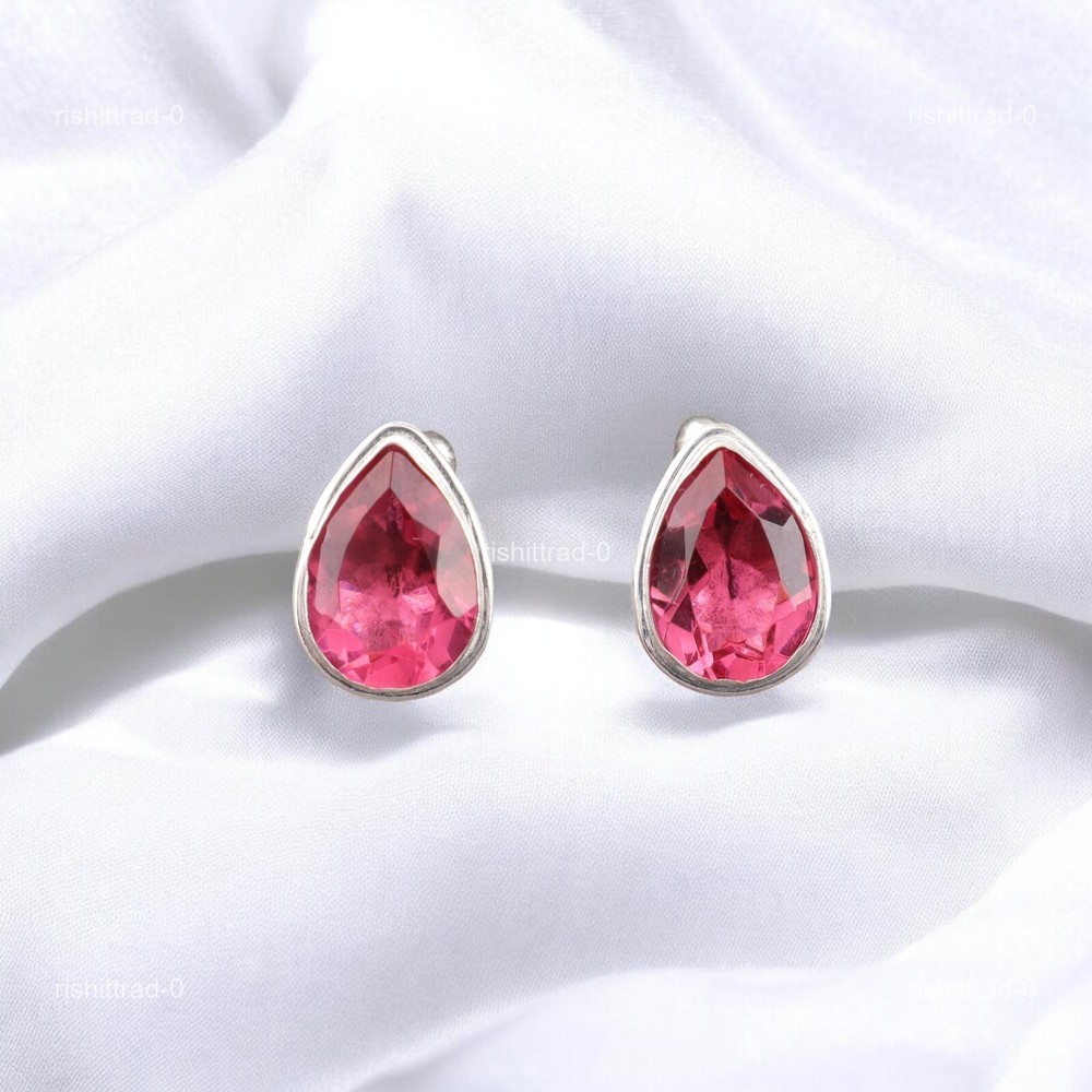 Sterling Silver Pink Tourmaline Stone Christmas Anniversary Classic Cufflinks