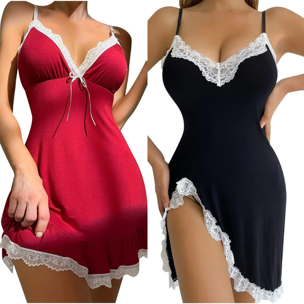 Women Lingerie Lace Dress Set Sexy Nightdress Thong Babydoll Sleepwear Gift