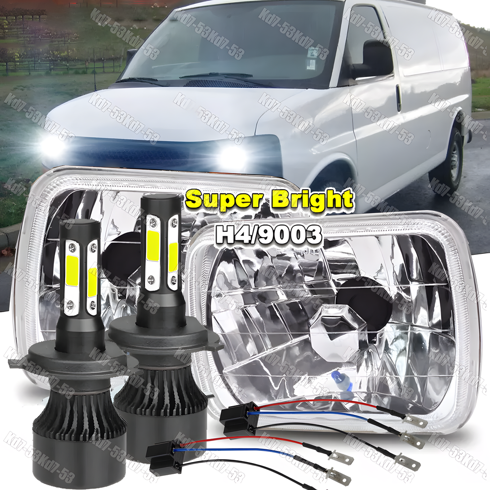 For Chevy Express Cargo Van 1500 2500 3500 Pair 7x6 5x7 LED Headlights High/Low