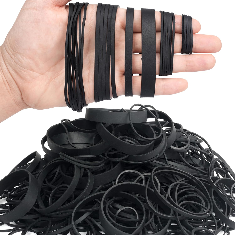 Rubber Bands Assorted Sizes Black Elastic Bands 0.5Lbs (100 Count) 4.8 Inches