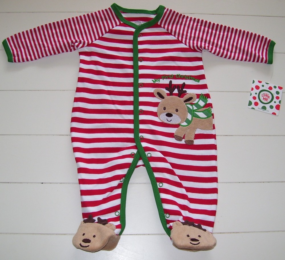 Little Me My First Christmas 1 Pc Footed Reindeer Sleeper Pajamas 3M