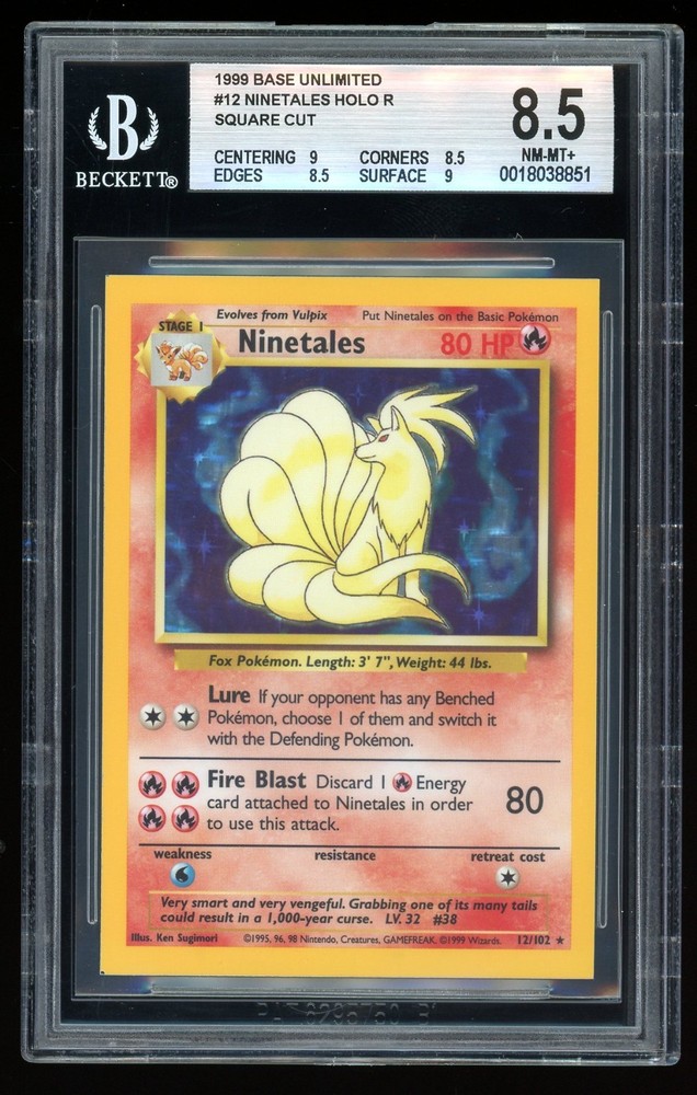 Ninetales 12/102 Square Cut Holo Rare | Pokemon Base Set | BGS 8.5 NM-MT+