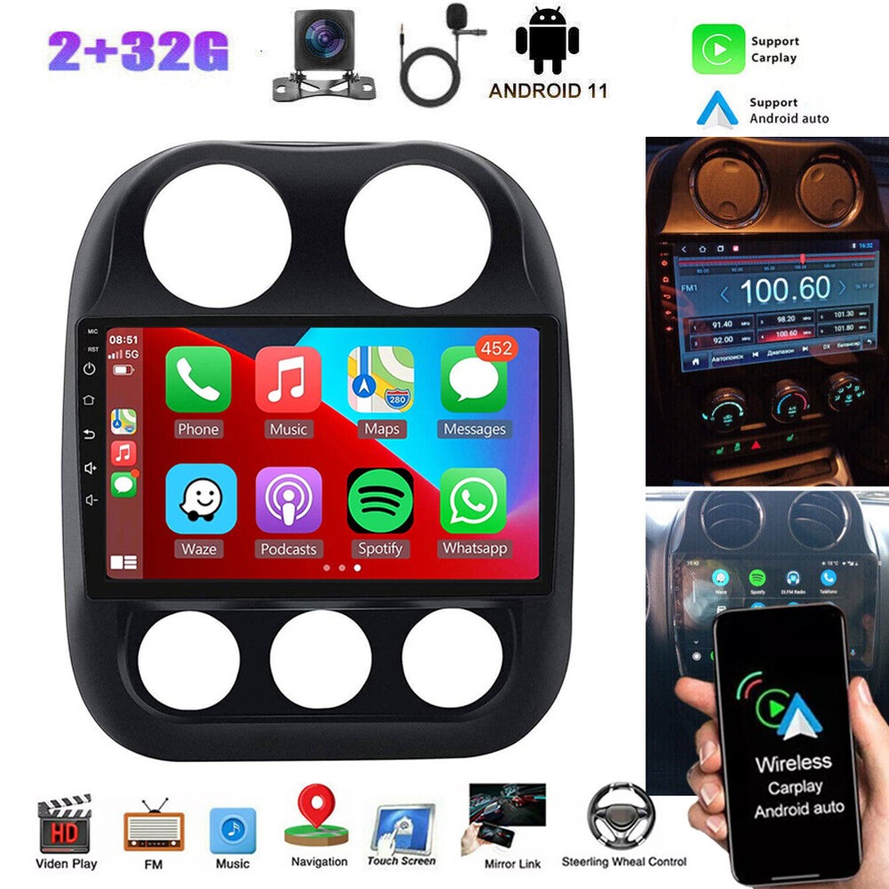Android 11 Car Stereo with Carplay GPS WiFi for 2010-2016 Jeep Patriot Compass
