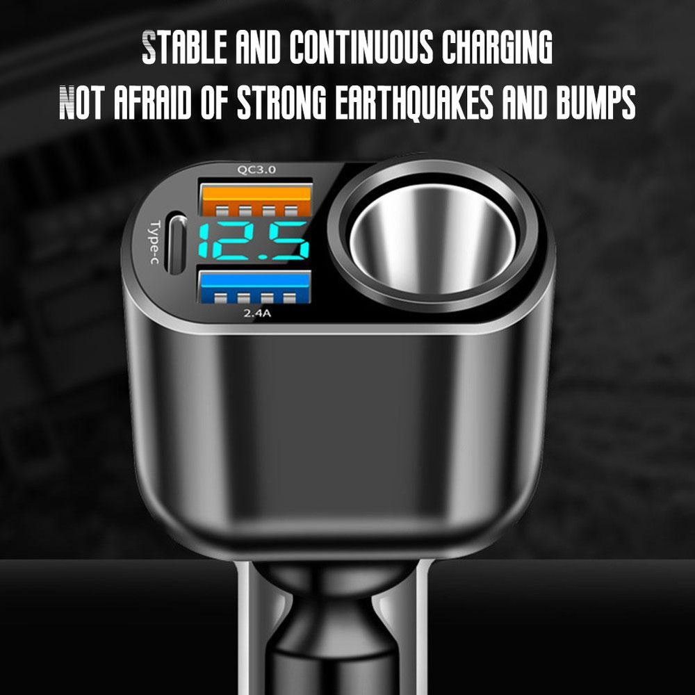 Digital Display Dual USB Car Charger Type-C Digital QC3.0 Fast Charging T7N7