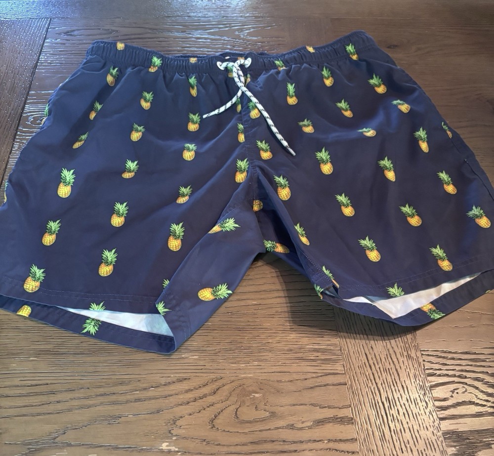 maamgic Men's XL Pineapple Print Swim Shorts Elastic Waist Drawstring