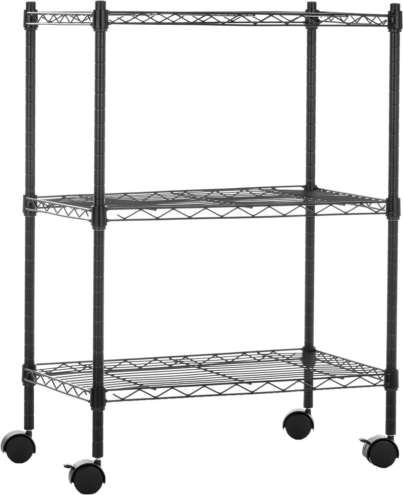 3-Shelf Adjustable, Heavy Duty Storage Shelving Unit on 2'' PP Plastic Wheel Cas
