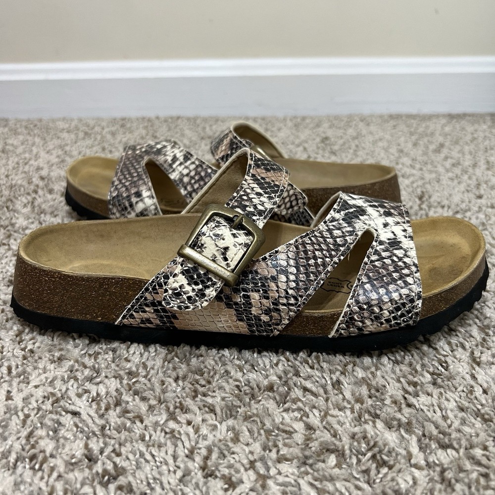 Betula Birkenstock Snakeskin Pattern Brown Sandals w/ Buckle Women’s 8 Men’s 6