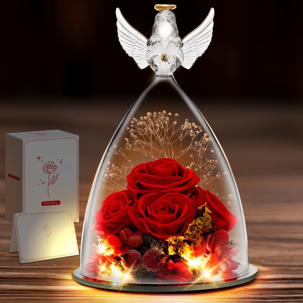 Mothers Day Rose Gifts for Mom from Daughter, Preserved Real Red Rose in Glas...