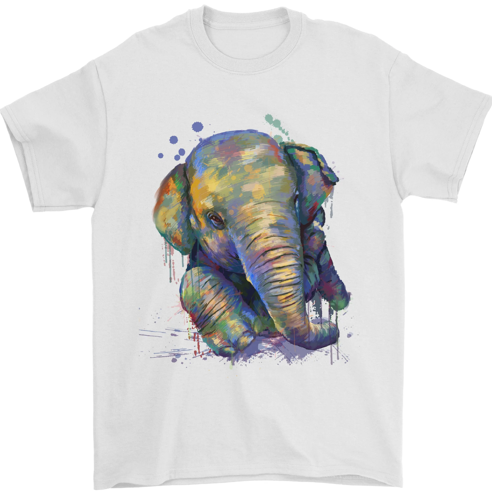 Elephant Hand Drawn Watercolour Mens T-Shirt 100% Cotton