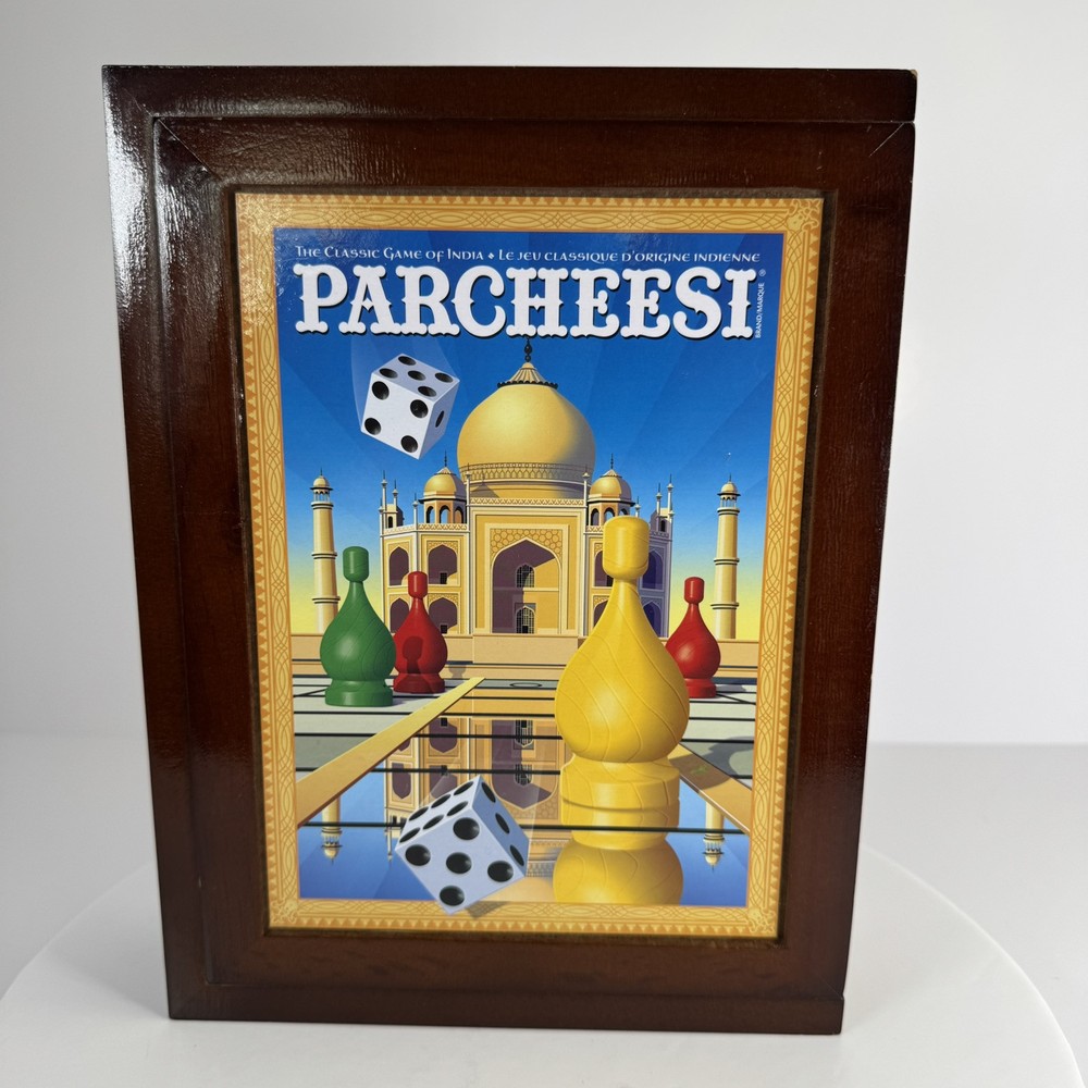 Vintage Parcheesi Wood Box Board Game Complete Set for Bookshelf