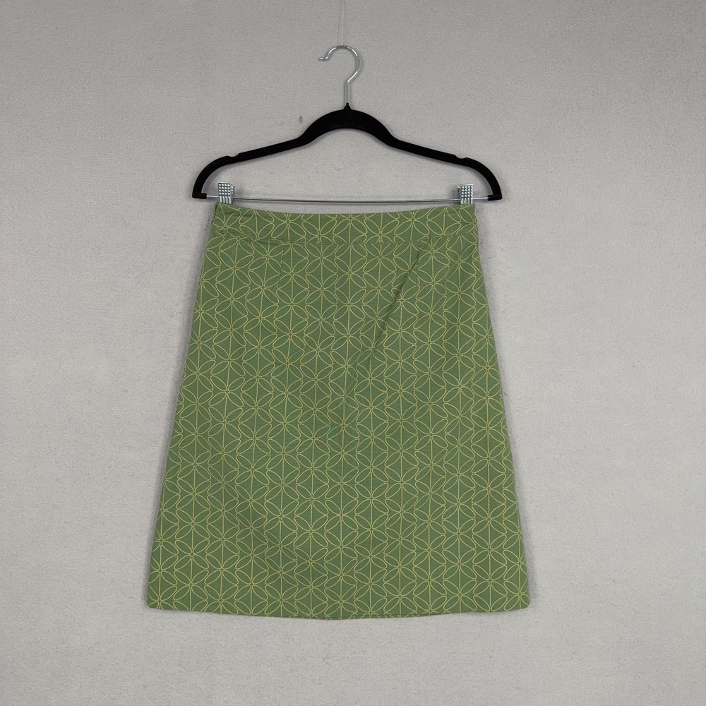Boden Skirt Womens 8 Green A-Line Geometric Print Cotton Lined Side Zip Ladies