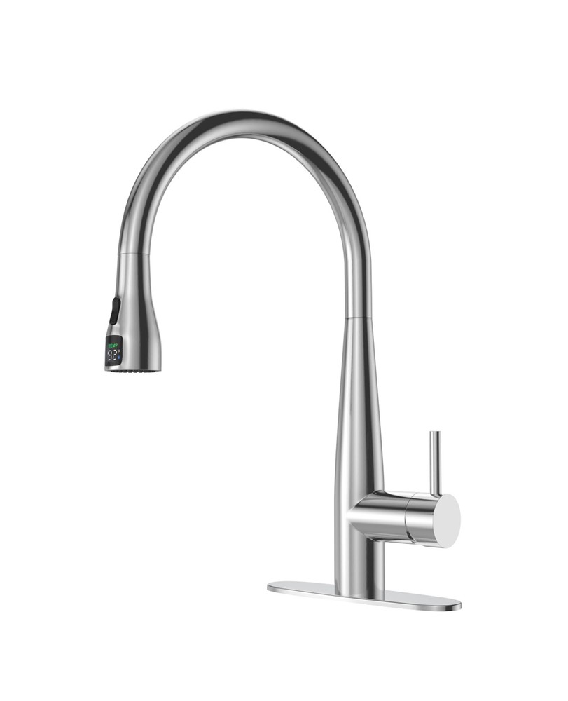 Brushed Nickel Single Handle High Arc Pull Out Kitchen Faucet with Stainless Steel Sprayer