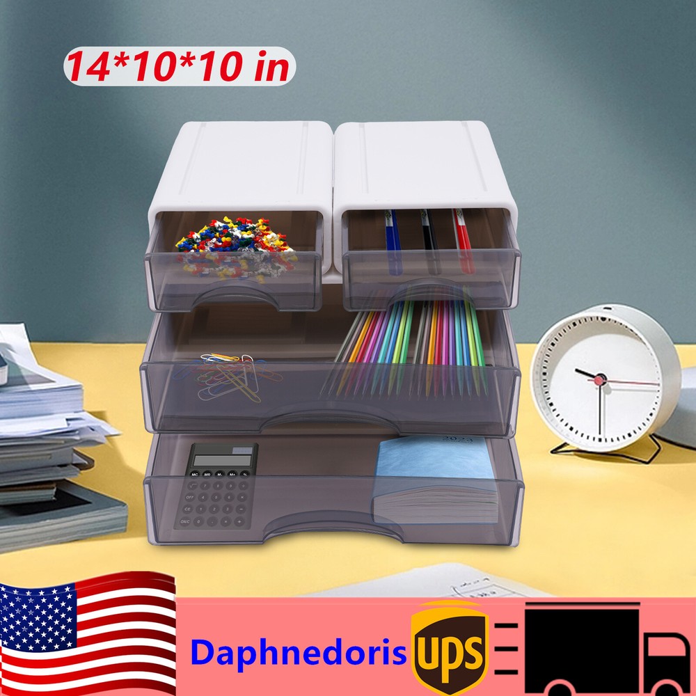 4 Drawer Household Storage Box Stackable Desktop Organizer Sturdy Case Offices
