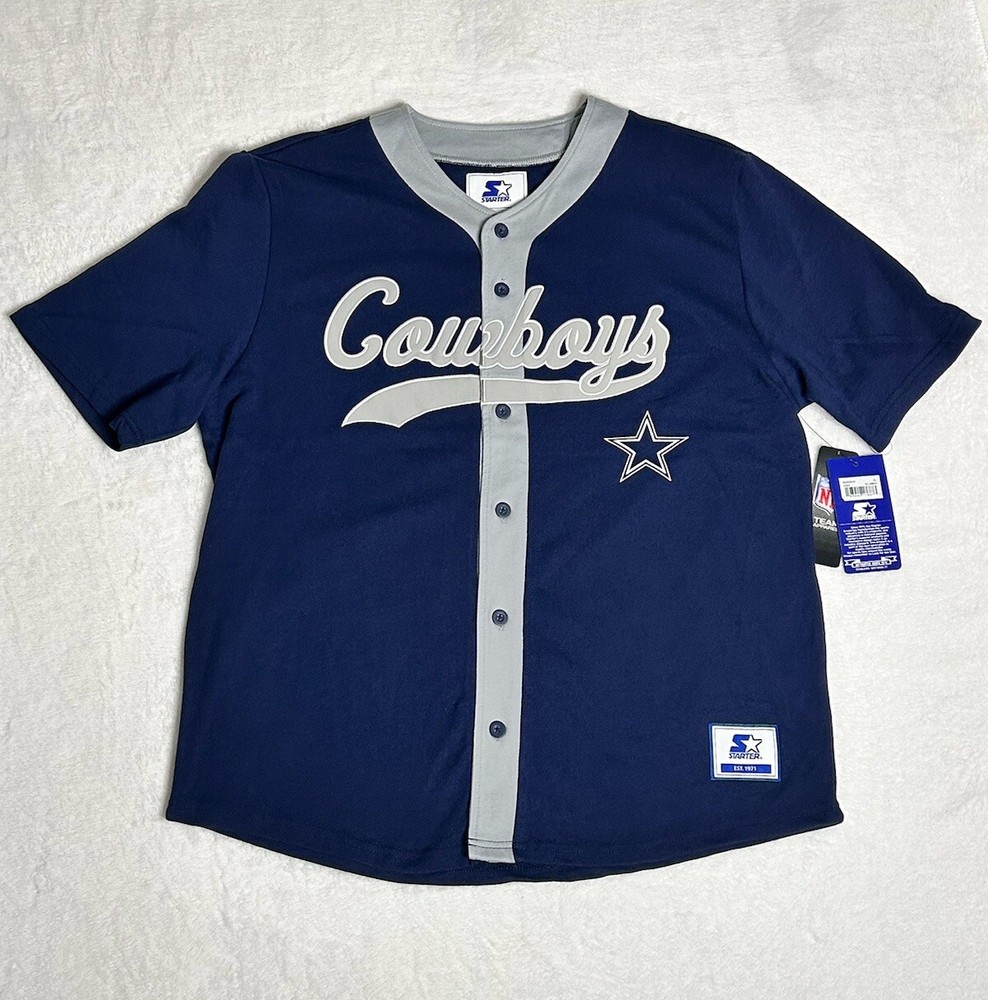 Dallas Cowboys Starter Retro Baseball Style Jersey Blue Silver Men’s Size XL